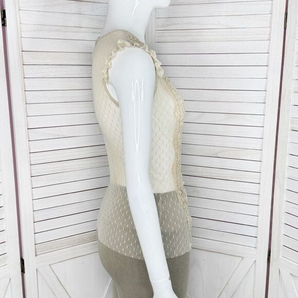 Vintage Express Sheer Lace Mesh Ruffle Coquette Top Blouse Ivory XS Y2K Western - Picture 3 of 12